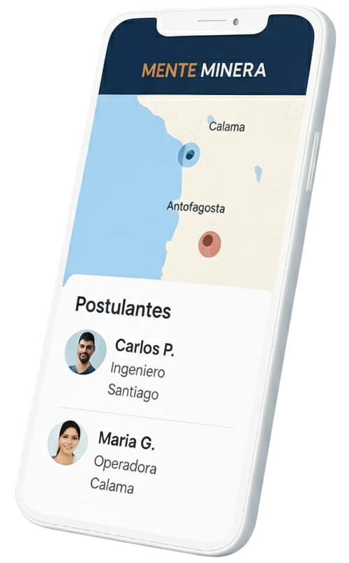 Mockup de la app Mente Minera Connect